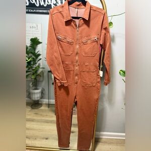 Free People Terracotta Zip-Up Jumpsuit